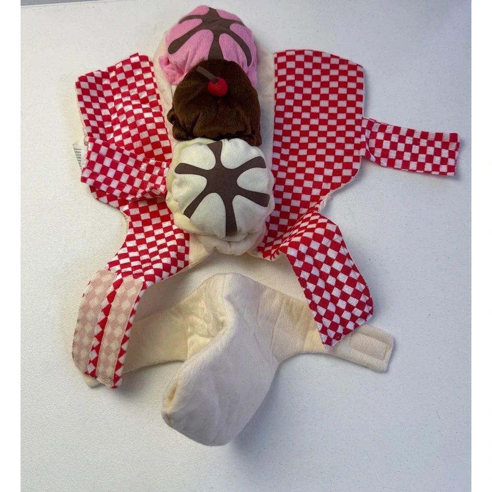 Small Ice Cream Sundae Pet Dog Costume Red White Checkered Halloween Whimsical